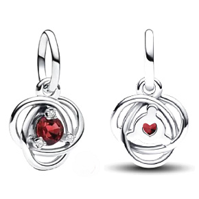 Charms Sterling Silber 925 Rot Dunkel Kreis Ewigkeit Januar, Anhänger Armband Symbol