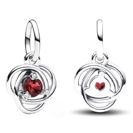 Charms Sterling Silber 925 Rot Dunkel Kreis Ewigkeit Januar, Anhänger Armband Symbol