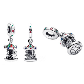 Charm Santa Claus a jeho soby na palubě, rotujícího kolotoče, přívěsek na náramek vánoce