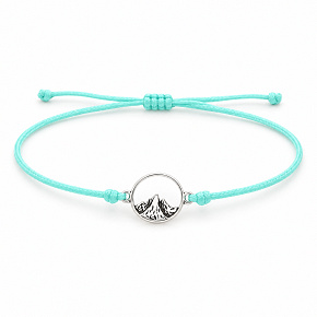 Die Kraft der Farben – Die Berge rufen – Armband mit Bergmotiv an mintfarbener Kordel Die Kraft der Farben – Die Berge rufen – Armband mit Bergmotiv an mintfarbener Kordel