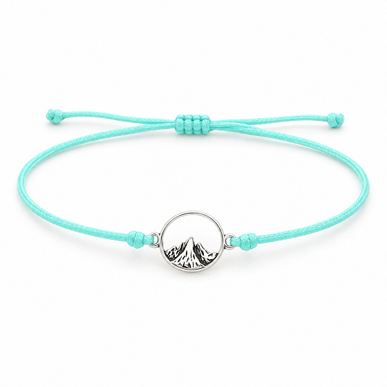 Die Kraft der Farben – Die Berge rufen – Armband mit Bergmotiv an mintfarbener Kordel