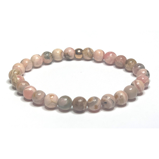 Rhodochrosit Armband elastischer Naturstein, Kugel 6 mm / 16 - 17 cm, großer Herzheiler