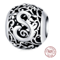 Sterling Silber 925 Magic Alphabet Buchstabe S mit Blumen, Perle für Armband