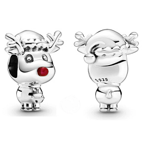 Sterling Silber 925 Rudolph mit roter Rentiernase, Perle für Weihnachtsarmband