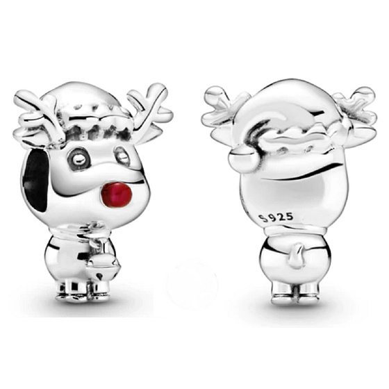 Sterling Silber 925 Rudolph mit roter Rentiernase, Perle für Weihnachtsarmband