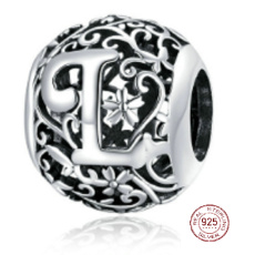 Sterling Silber 925 Magic Alphabet Buchstabe L mit Blumen, Perle für Armband Sterling Silber 925 Magic Alphabet Buchstabe L mit Blumen, Perle für Armband