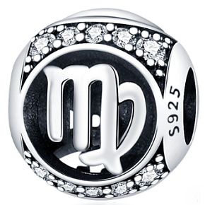 Jungfrau, Tierkreiszeichen, Anhänger für Armband aus Silber + Zirkonia, Kugel 9 mm 1 Stück