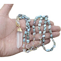 108 Mala Larimar Halskette Meditationsschmuck, Naturstein Rohkristall, Nugget 6 - 9 mm, Anhänger 8 - 15 x 45 - 70 mm
