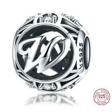 Sterling Silber 925 Magic Alphabet Buchstabe W + Zirkonia, Perle für Armband