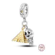 Sterling Silber 925 Ägypten Pyramide + Mumie, 2in1 Reisearmband Anhänger