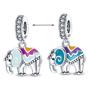 Charms Sterling Silber 925 Thermo - Elefant als Glücksbringer, Tierarmband-Anhänger