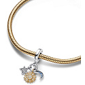 Sterling Silber 925 Himmels-Charm mit Zirkonia, Sonne, Stern, Mondsichel, 3in1 Universum Armband-Anhänger
