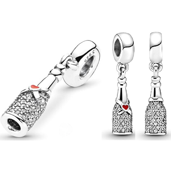 Charme Sterling Silber 925 Flasche Champagner - Zeit der Feier, Jahrestag Armband Anhänger