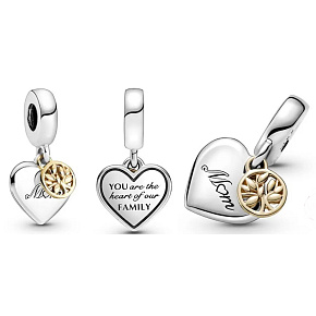 Sterling Silber 925 Baum des Lebens, Herz, Mama, 2in1 Familienarmband-Anhänger