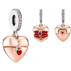 Charms Sterling Silber 925 Love heart opening rose vergoldet, Anhänger für Liebesarmband