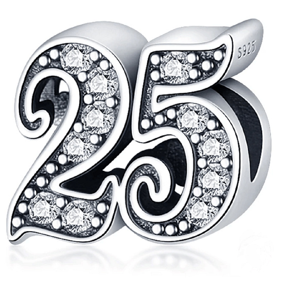 Charme Sterling Silber 925 25 Jahrestag, Perle auf Armband