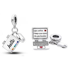 Sterling Silber 925 Computer + Maus, kubischer Zirkon, 2in1 Öffnung Anhänger auf Armband Interessen