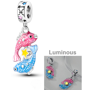 Sterling Silber 925 Luminous - Tierkreiszeichen Fische, Armband-Anhänger