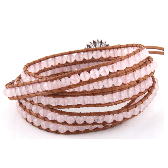 Rosie's Armband Naturstein Wickel 5 Stränge handgestrickte Perle 4 mm / ca. 90 cm + 10 cm, Liebesstein
