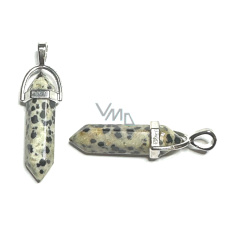 Jaspis Dalmatiner Pendel Sechseck-Anhänger Naturstein 41 x 13 mm, Stein der positiven Energie Jaspis Dalmatiner Pendel Sechseck-Anhänger Naturstein 41 x 13 mm, Stein der positiven Energie
