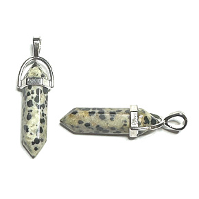 Jaspis Dalmatiner Pendel Sechseck-Anhänger Naturstein 41 x 13 mm, Stein der positiven Energie