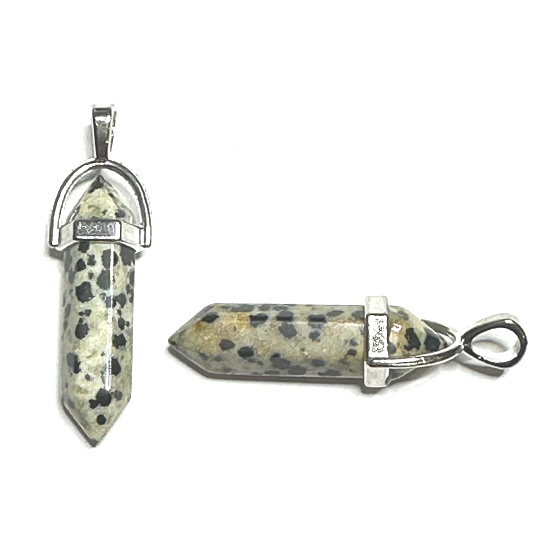 Jaspis Dalmatiner Pendel Sechseck-Anhänger Naturstein 41 x 13 mm, Stein der positiven Energie