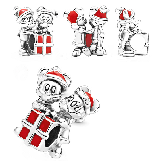 Charme Sterling Silber 925 Disney Mickey Mouse, Minnie Mouse und Geschenk, Perle auf Armband Weihnachten