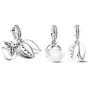 Charms Sterling Silber 925 Weiße Rose in Blume 2in1, Liebesarmband Anhänger