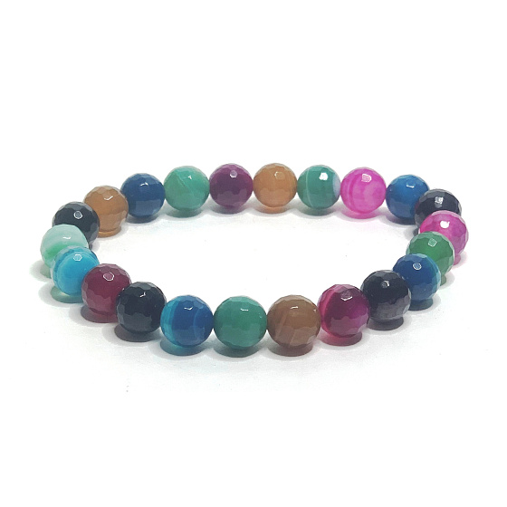 Achat mehrfarbig facettiert Chakra-Armband elastisch Naturstein, Kugel 8 mm / 16 - 17 cm