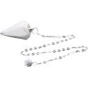 Magnesit / Howlite weißes Pendel Naturstein 2,5 cm + 18 cm Kette mit Perle, Reinigungsstein