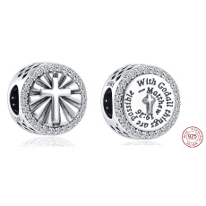 Charm Sterling Silber 925 Religiöse Sprüche mit Gott sind alle Dinge möglich Matthäus 19:26, Bead für Armband