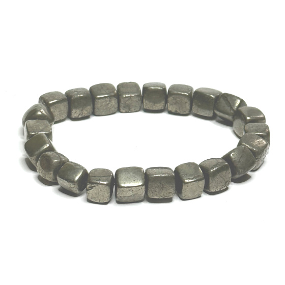Pyrit-Armband elastisch natürlich, Würfel 8 mm / 16-17 cm, Meister des Selbstvertrauens und der Fülle