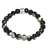 Achat schwarz-weiße Spitzenfacette mit königlichem Mantra Ohm-Armband elastischer Naturstein, Kugel 8 mm / 16-17 cm, bringt Erfolg ins Leben