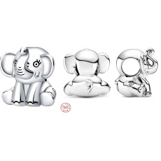 Charme Sterling Silber 925 Elefant für Glück, Perle für Glücksarmband, Tier
