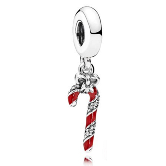 Sterling Silber 925 Weihnachtslutscher, Weihnachtsmann-Stab, Weihnachtsarmband-Anhänger