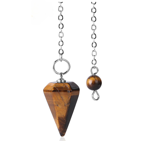 Tigerauge Pendel Naturstein 2,5cm + 18 cm Kette mit Perle, Stein der Sonne und Erde, bringt Glück und Reichtum