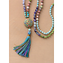 108 Mala 7 Chakra Halskette, Meditationsschmuck, Naturstein, geknüpft, Quaste 9 cm, Perle 6+8 mm