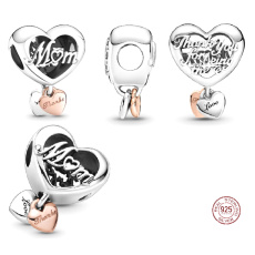 Sterling Silber 925 Herz und Inschrift Thank you, Mom, Perle auf Armband Familie