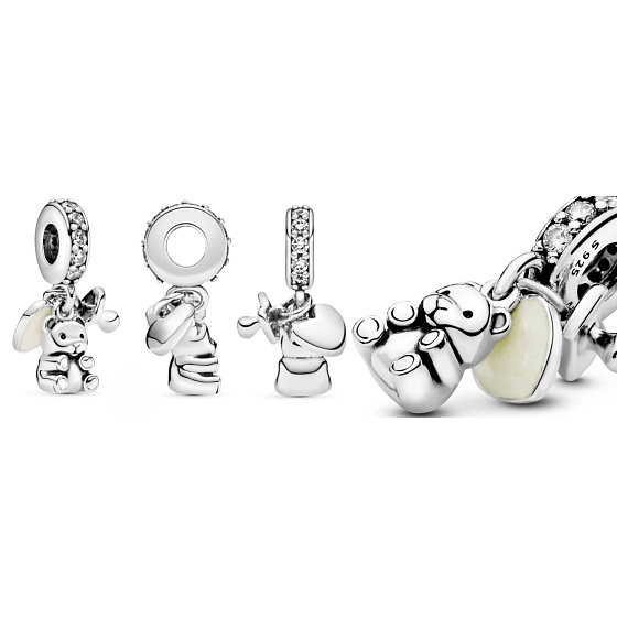 Charms Sterling Silber 925 Plüsch Baby Bär 3in1, Armband Anhänger Familie