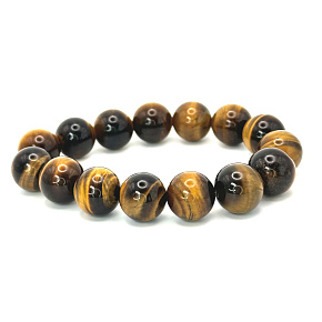 Tigerauge gelb Armband elastisch Naturstein, Kugel 14 mm / 16-17 cm, Stein der Sonne und Erde, bringt Glück und Reichtum