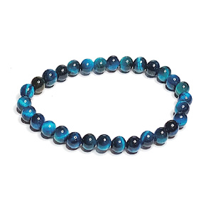 Tigerauge blau Armband elastisch Naturstein, Kugel 6 mm / 16-17 cm, Stein der Sonne und Erde, bringt Glück und Reichtum