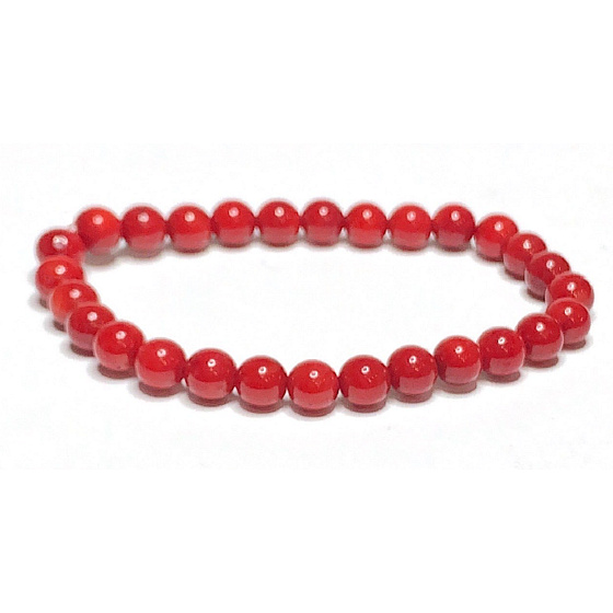 Koralle Bamgbus rot Armband elastisch Naturstein, Kugel 6 mm / 16 - 17 cm