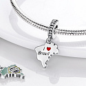 Charm Sterlingsilber 925 Brasilien Flagge - schwingende Karte, Anhänger für Armband Reisen