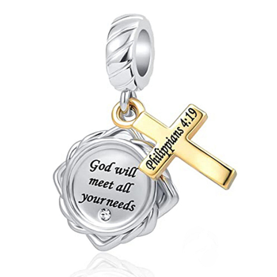 Sterling Silber 925 Religiöse Sprüche Philipper 4:19, 2in1 Anhänger für Armband