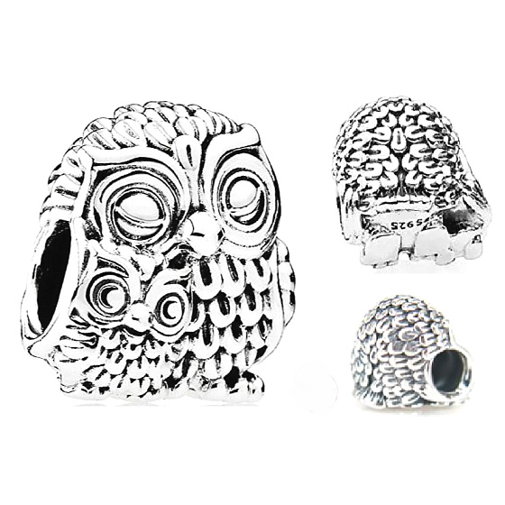 Sterling Silber 925 Charmante Eule und Eule, Perle für Armband Tier