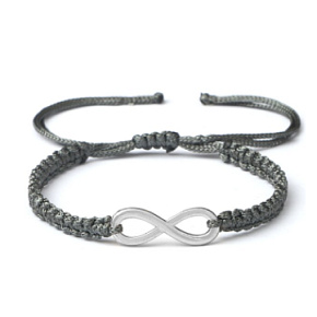 Infinity - Unendlichkeit, Glücksarmband, handgefertigtes Emblem, silberfarben verstellbar