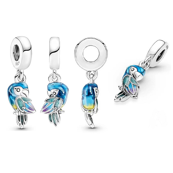 Sterling Silber 925 Dschungel Papagei, Tier-Armband-Anhänger