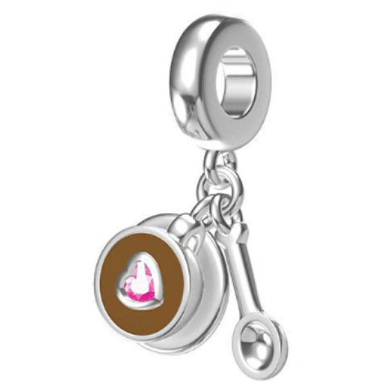 Charme Sterling Silber 925 Kaffeetasse und Löffel 2in1, Essen und Trinken Armband Anhänger