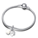 Charms Sterling Silber 925 Weiße Rose in Blume 2in1, Liebesarmband Anhänger
