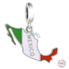 Charm Sterlingsilber 925 Mexiko Flagge - schwingende Karte, Anhänger für Armband Reisen Charm Sterlingsilber 925 Mexiko Flagge - schwingende Karte, Anhänger für Armband Reisen